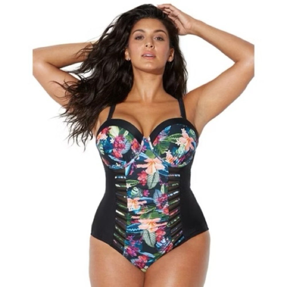 Swimsuits for All Women's Size 12 Ruched Underwire One Piece Swimsuit LNC